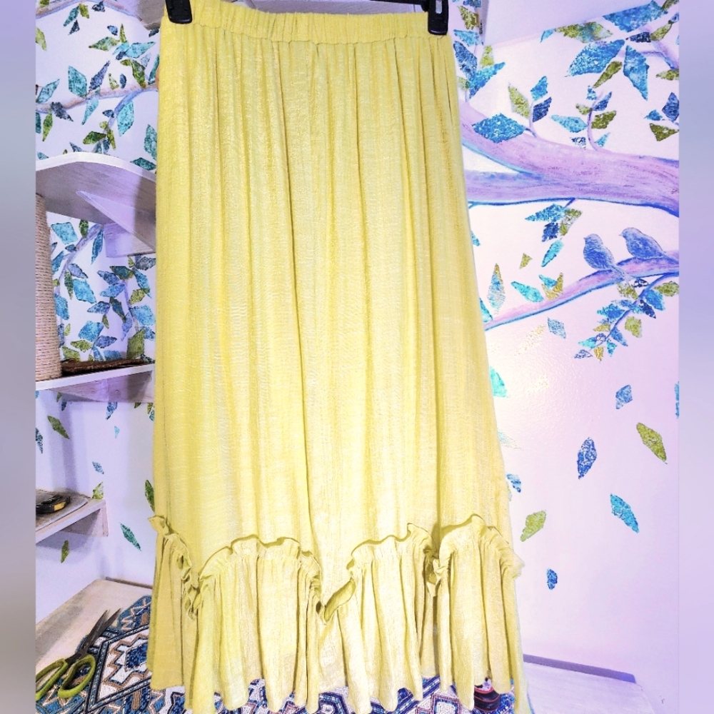 Indigo Rose Acid Green/ Yellow Gauze Skirt M